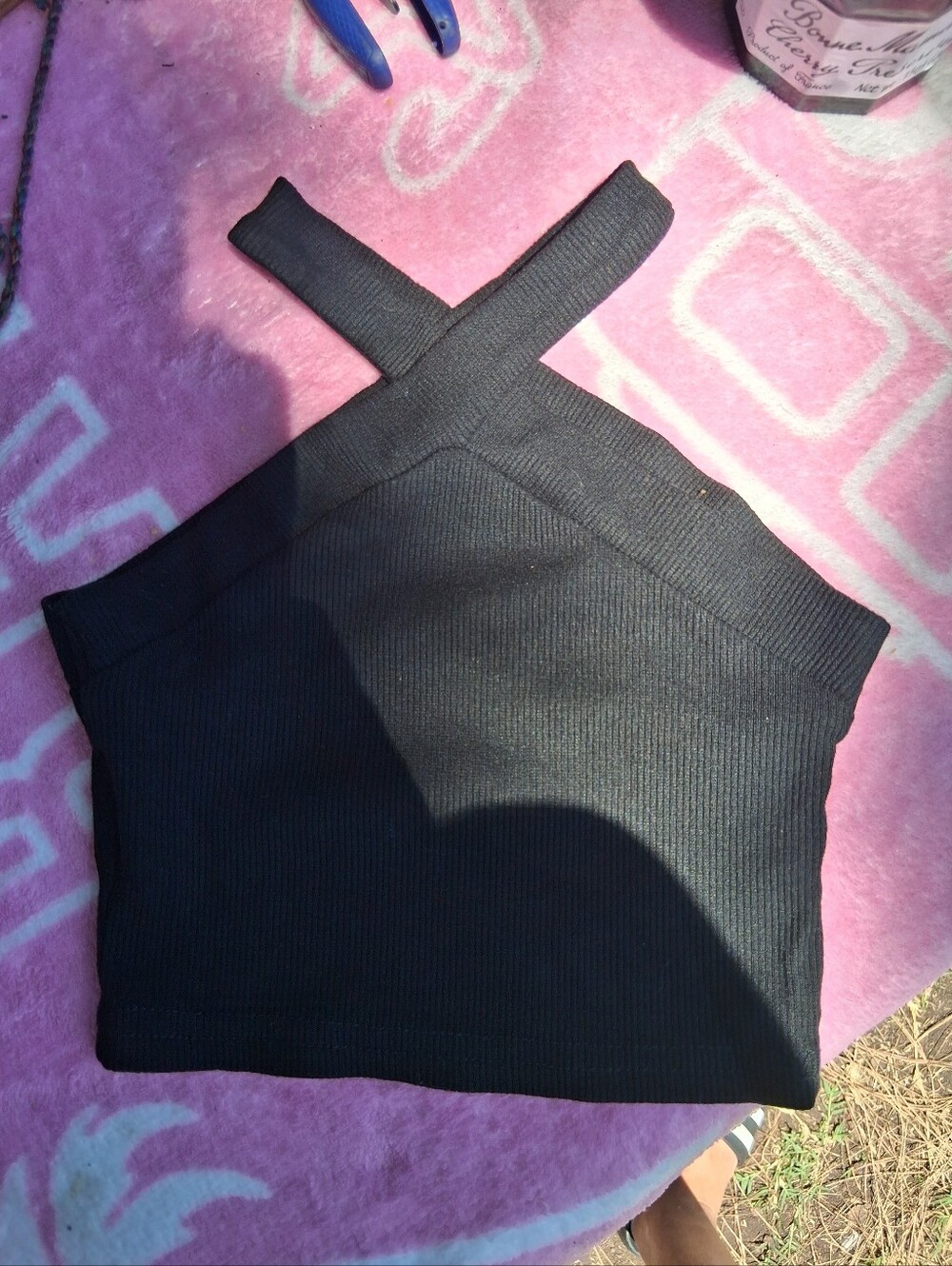 Black Knit Kids Tank Top Cross-Strap Detail